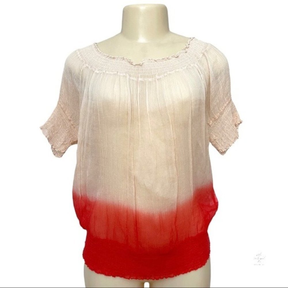 Y2K Bebe Off The Shoulder Silk New Rio Red‎ Ombré Tie Dye Open Back Gauze Top